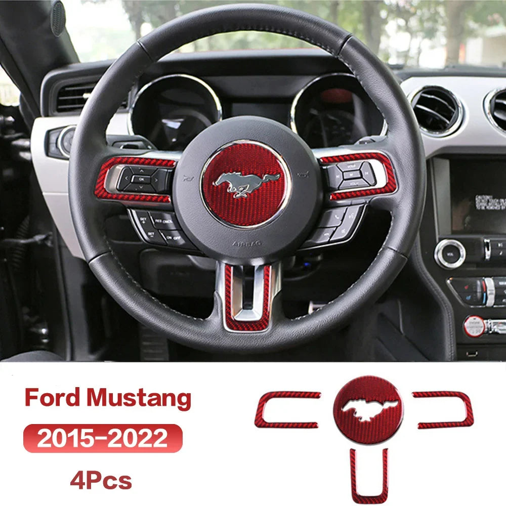 Carbon Fiber Steering Wheel Trim Sticker for Ford Mustang | 4-Piece Interior Set