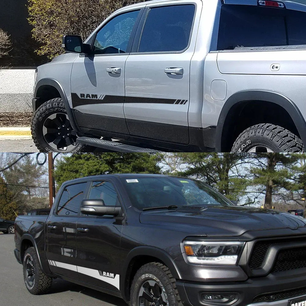 Dodge RAM Door Side Skirt Graphic Decal Kit (2 Pcs) – Custom Vinyl Sticker | 1500, 2500, Rebel, RTX | 12 Finishes