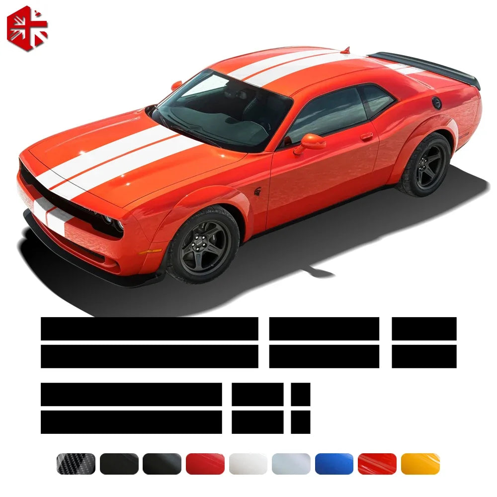 Front-to-Rear Racing Stripe Body Decal Kit | Hood, Roof, Trunk & Bonnet Vinyl Graphics
