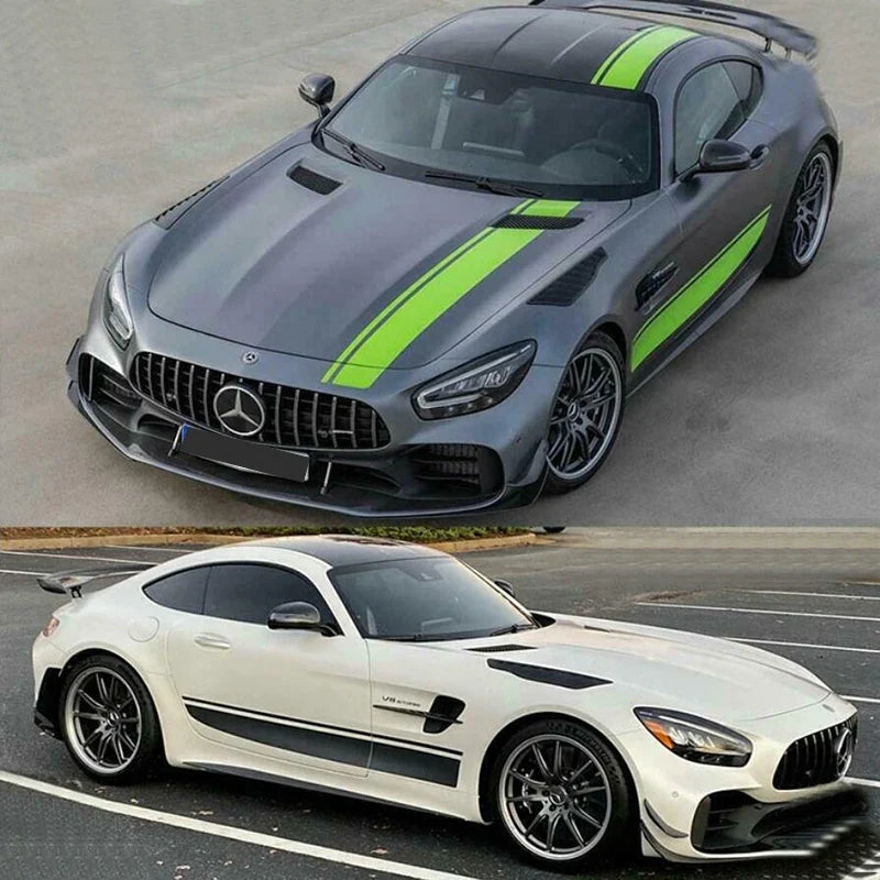 AMG Racing Hood Stripe & Waistline Decal for Mercedes-Benz AMG GTR / GTS / C63 | Green Vinyl Graphics