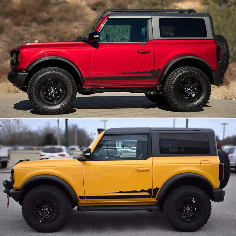 Matte Black Wildtrak Hood & Mountain Waistline Stripe Decal for Ford Bronco (2021–2023) | Off-Road Vinyl
