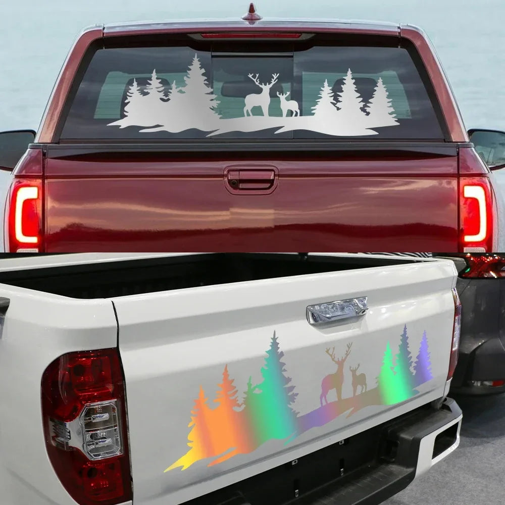 Hunting Deer & Trees Tailgate Decal | 4x4 Off-Road Vinyl Sticker for Pickup Trucks & SUVs