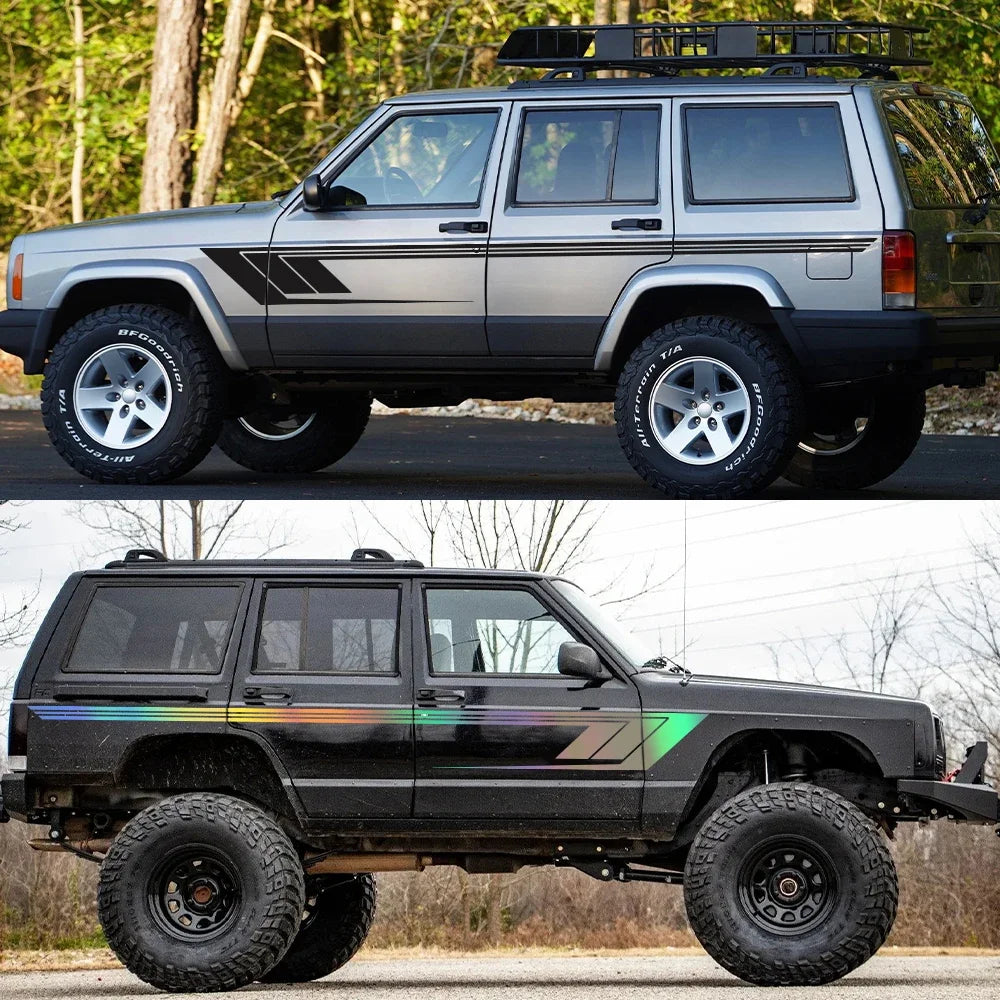 Jeep Cherokee XJ Retro Hockey Stick Racing Side Stripe Decal – Body Door & Side Skirt Vinyl (2 Pcs) | 8 Finishes
