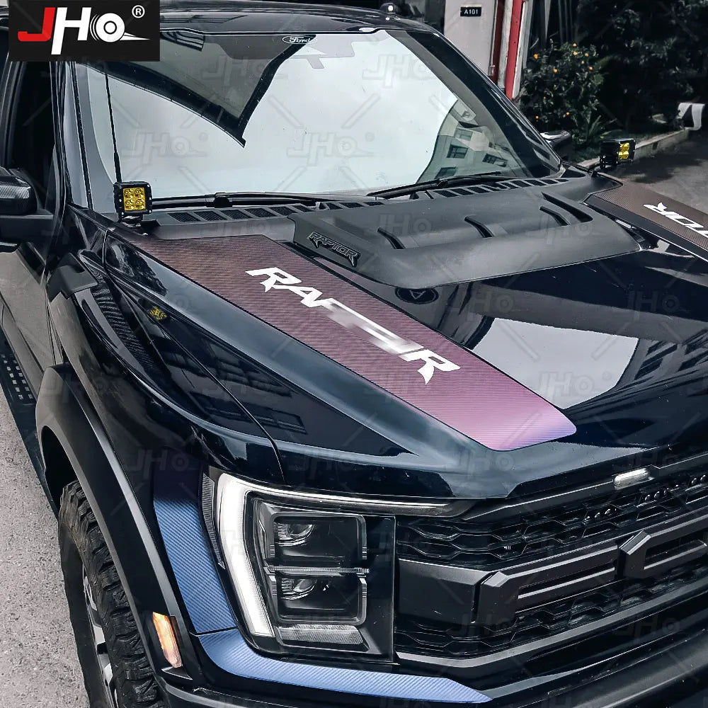 JHO Carbon Grain Front Bonnet & Side Hood Stripe for Ford F-150 Raptor | Engine Vinyl