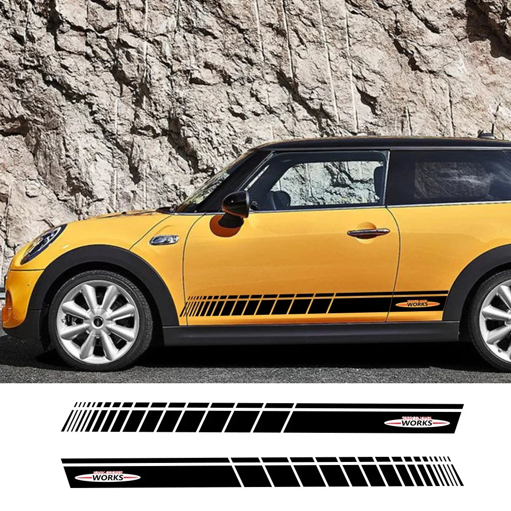 JCW Door Side Skirt Stripe Decal for Mini Cooper | 2-Piece Vinyl Decoration Kit