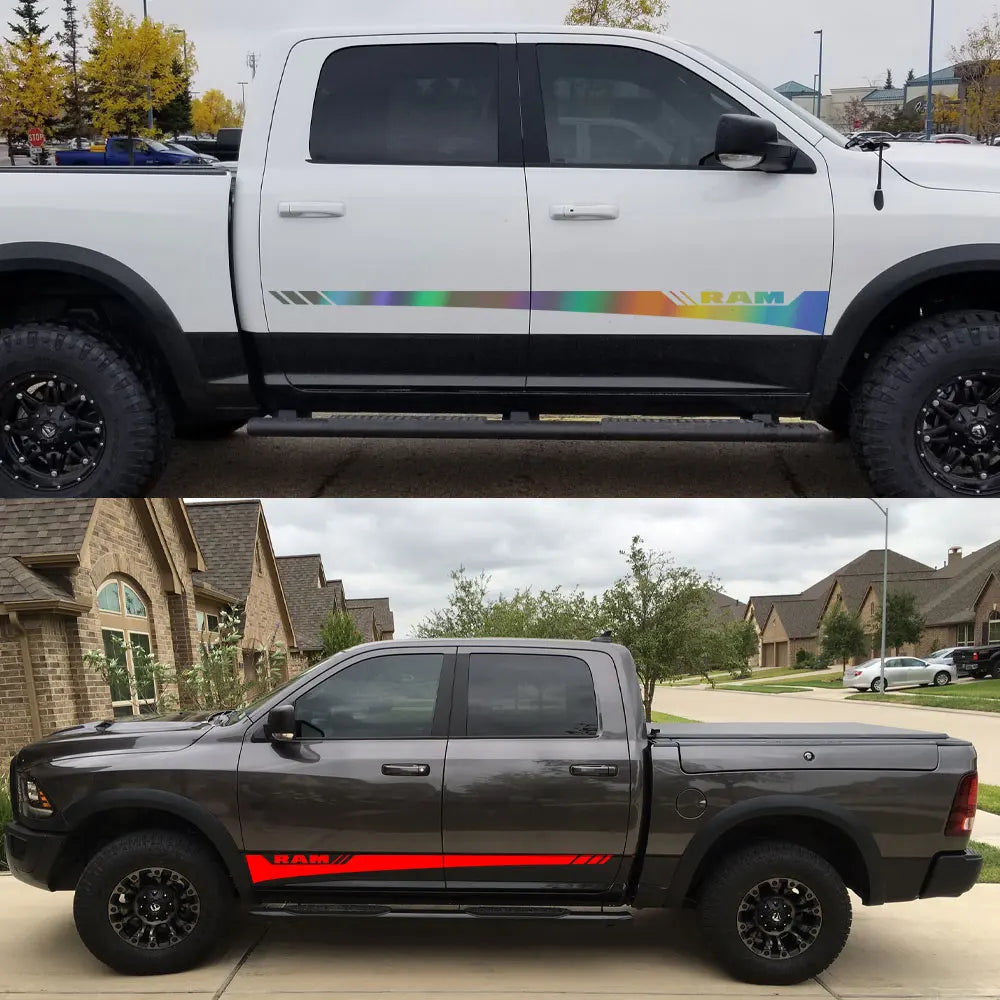 Dodge RAM Door Side Skirt Graphic Decal Kit (2 Pcs) – Custom Vinyl Sticker | 1500, 2500, Rebel, RTX | 12 Finishes