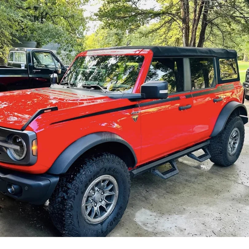 Matte Black Roush-Style Hood & Waistline Stripe Decal for Ford Bronco 4-Door | Precut Vinyl Overlay