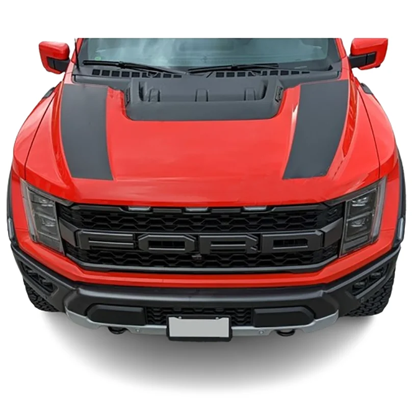 Custom Matte Black Engine Hood Stripe Kit | Front Graphics for Ford Raptor / Mustang