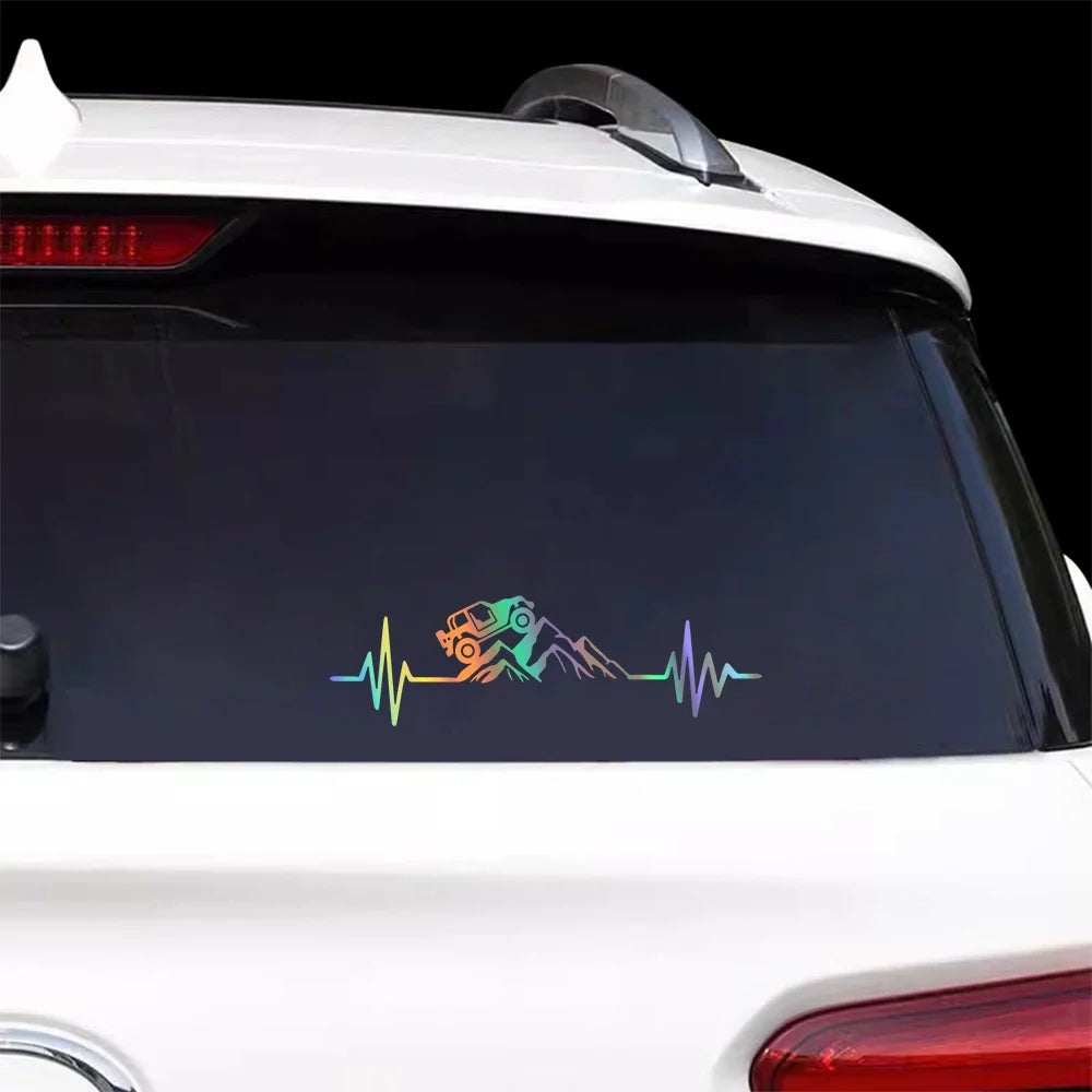 Reflective Heartbeat Off-Road Mountain Climb Vinyl Sticker – 4x4 Truck Windshield & Bumper Decal | 4 Colors