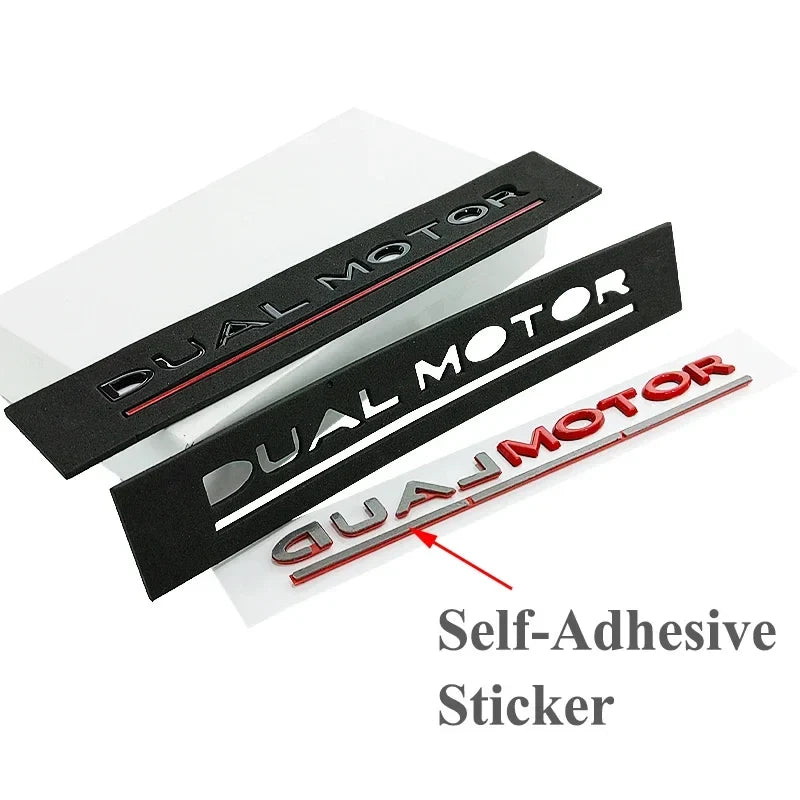 3D ABS DUAL MOTOR Chrome Red Line Emblem Badge for Tesla | Trunk & Body Styling Sticker