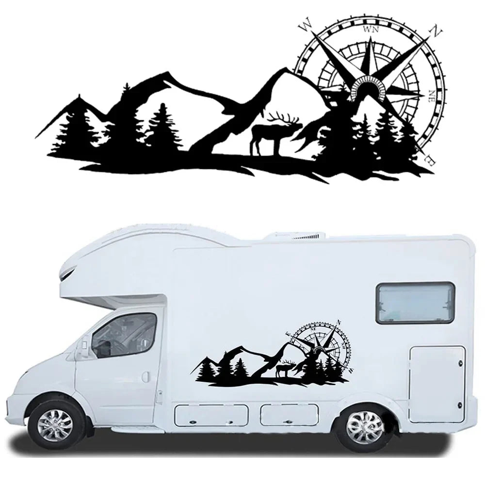 Forest Mountain Scenic Vinyl Decal – Motorhome, RV, Caravan & Camper Van Body Graphic | 3 Sizes, 12 Finishes