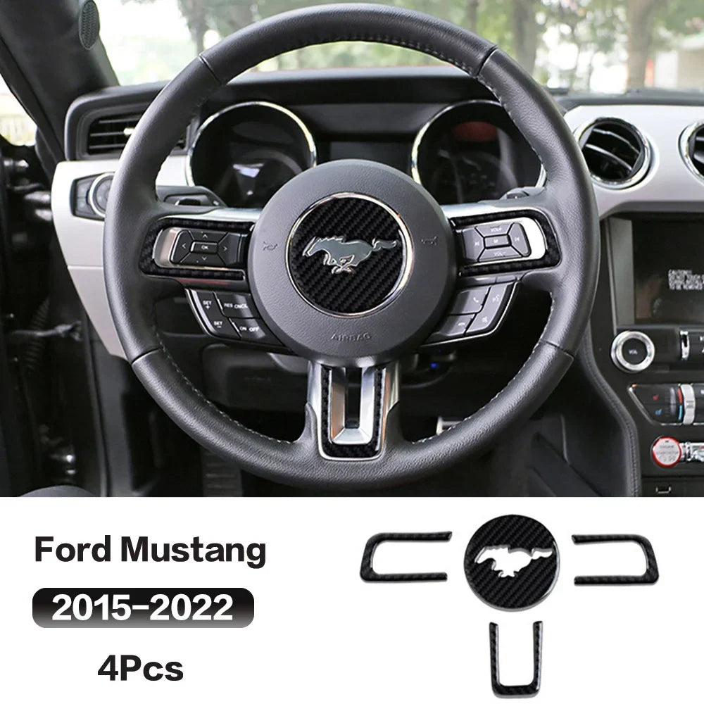 Carbon Fiber Steering Wheel Trim Sticker for Ford Mustang | 4-Piece Interior Set