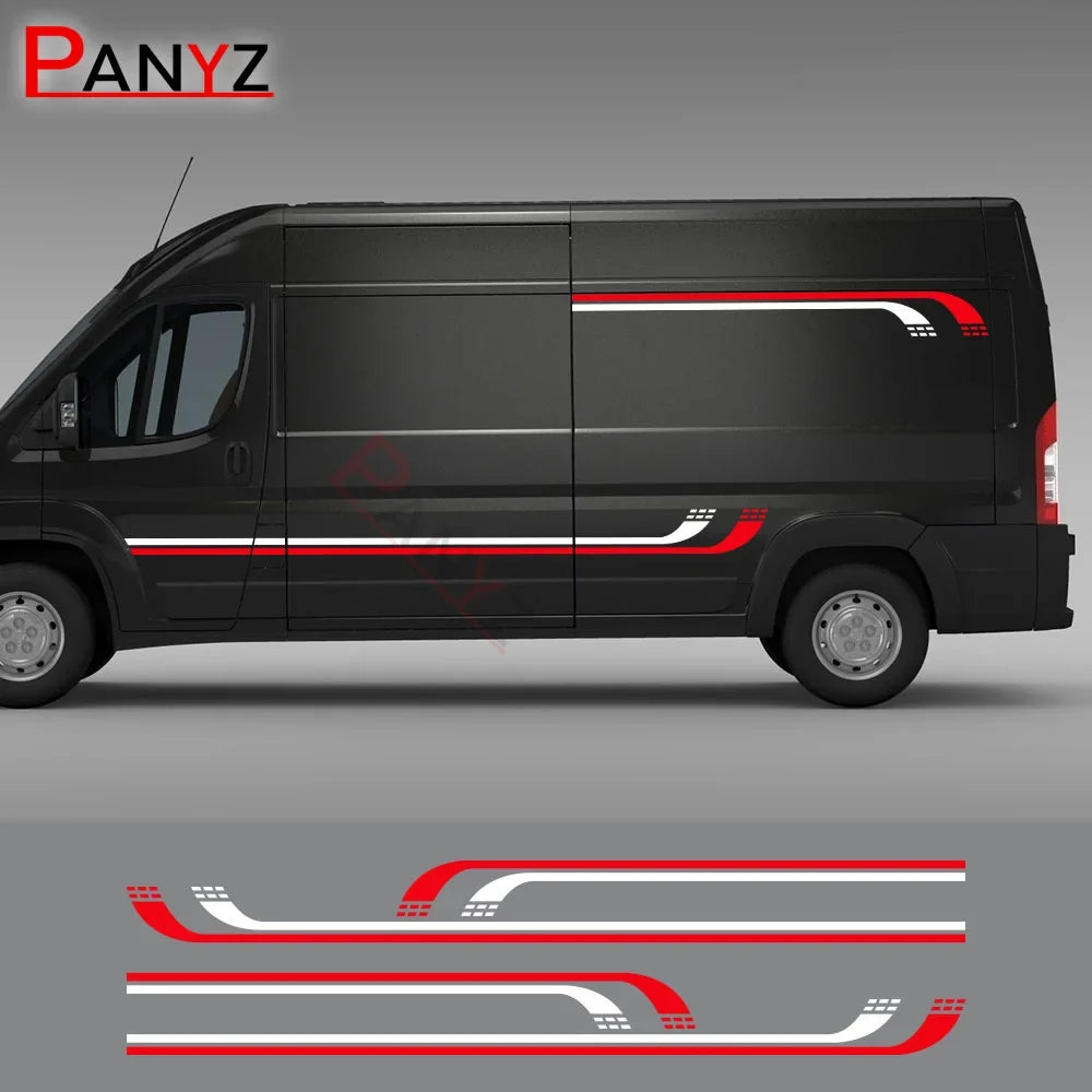 Camper Van Door & Waistline Graphic Decal for Fiat Ducato / Peugeot Boxer / Citroen Relay | 4-Piece Vinyl Kit