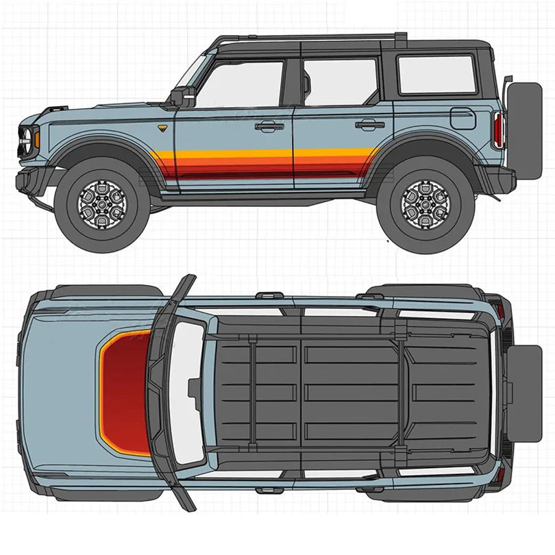 Retro Sunset Hood & Waistline Stripe Decal for Ford Bronco (2021–2023) | Custom Vinyl Wrap Graphics
