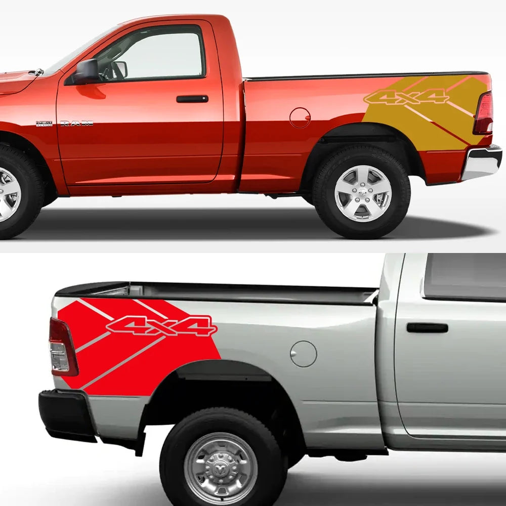 Dodge RAM Rebel & TRX Rear Bed Side Grunge 4x4 Vinyl Graphic Decal – Truck Bed & Trunk Decor | 12 Finishes