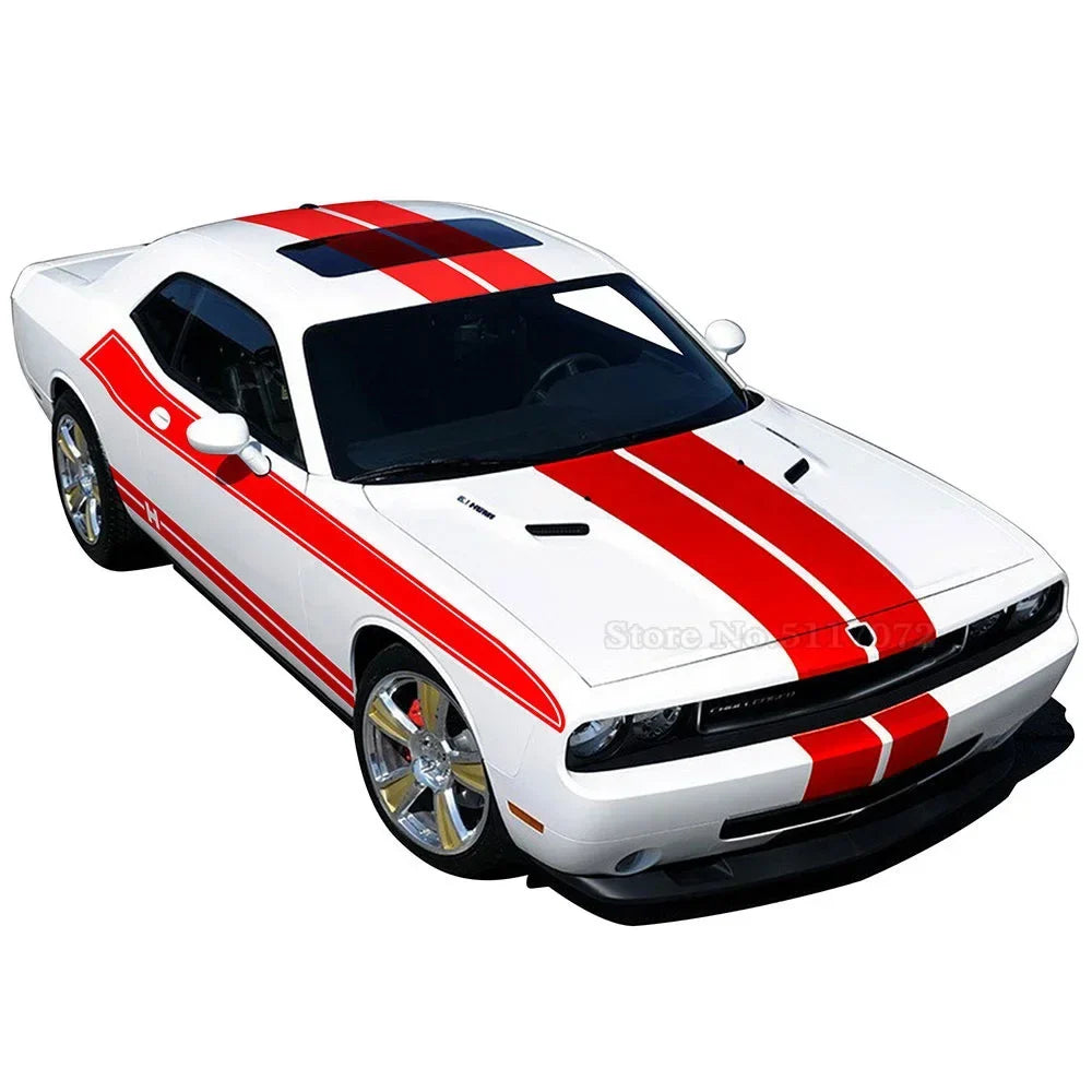 Full-Coverage Racing Stripe Kit | Door Side, Hood, Rear, Waistline & Skirt Vinyl Decal