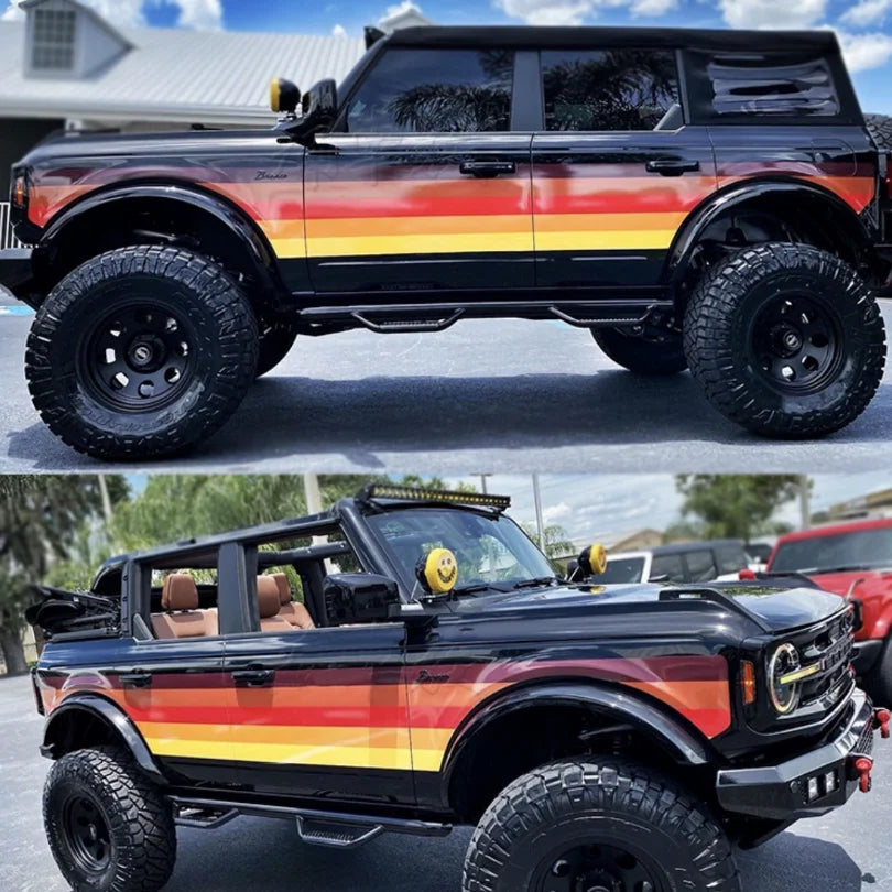 Retro Sunset Orange Waistline Stripe Decal for Ford Bronco | Custom Precut Vinyl Overlay