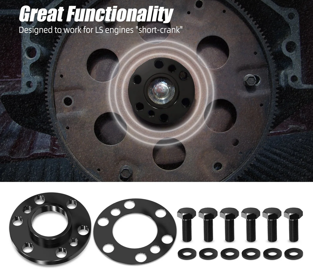 LS Short Crank Flexplate Spacer with Bolts for LS1 / LS2 / LS3 / LS6 / LS7 & GM 5.3L / 5.7L / 6.0L / 6.2L to SBC Transmission Adapter (Replaces 12563532 / 12563533)
