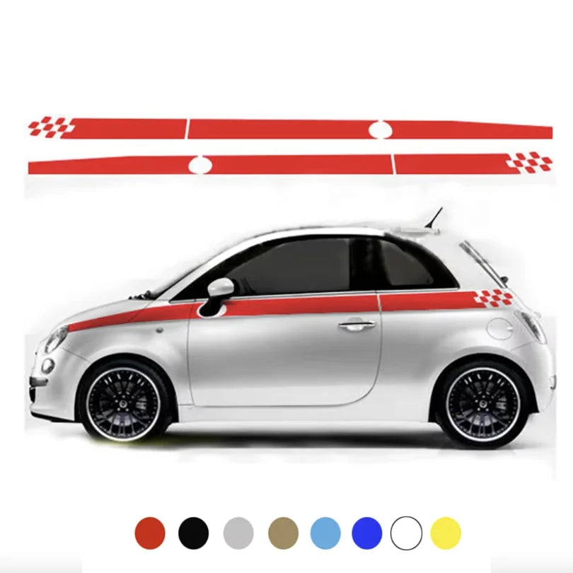 Red Checkered Flag Side Stripe Decal Kit for Fiat 500 | Motorsport Vinyl Graphics Pair