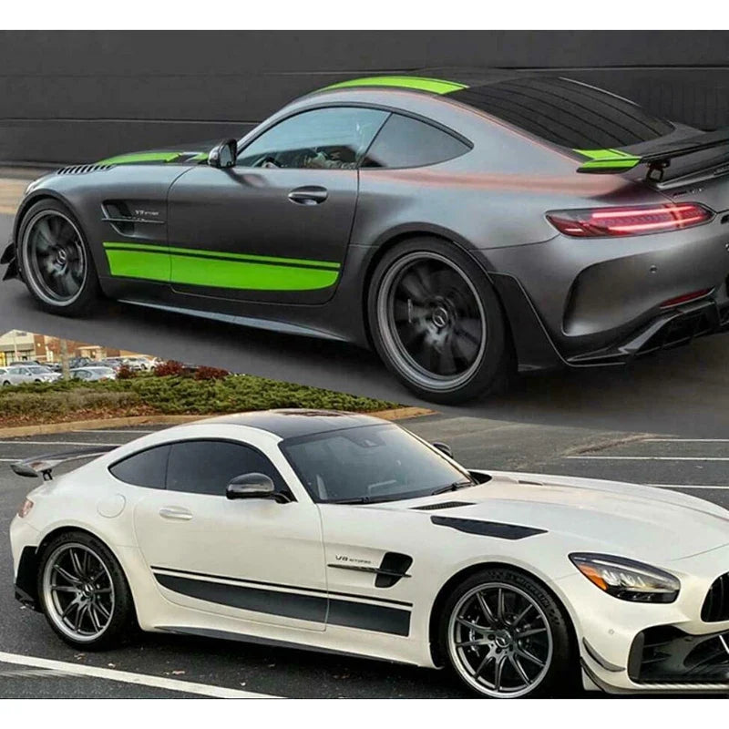 AMG Racing Hood Stripe & Waistline Decal for Mercedes-Benz AMG GTR / GTS / C63 | Green Vinyl Graphics