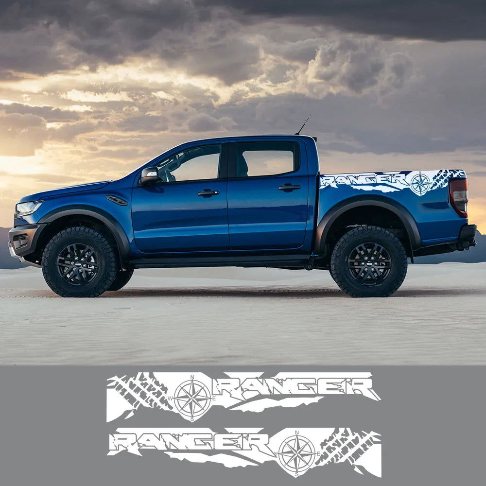 Tire Print & Compass Adventure Tail Decal for Ford Ranger Raptor Pickup | Off-Road Vinyl Graphics