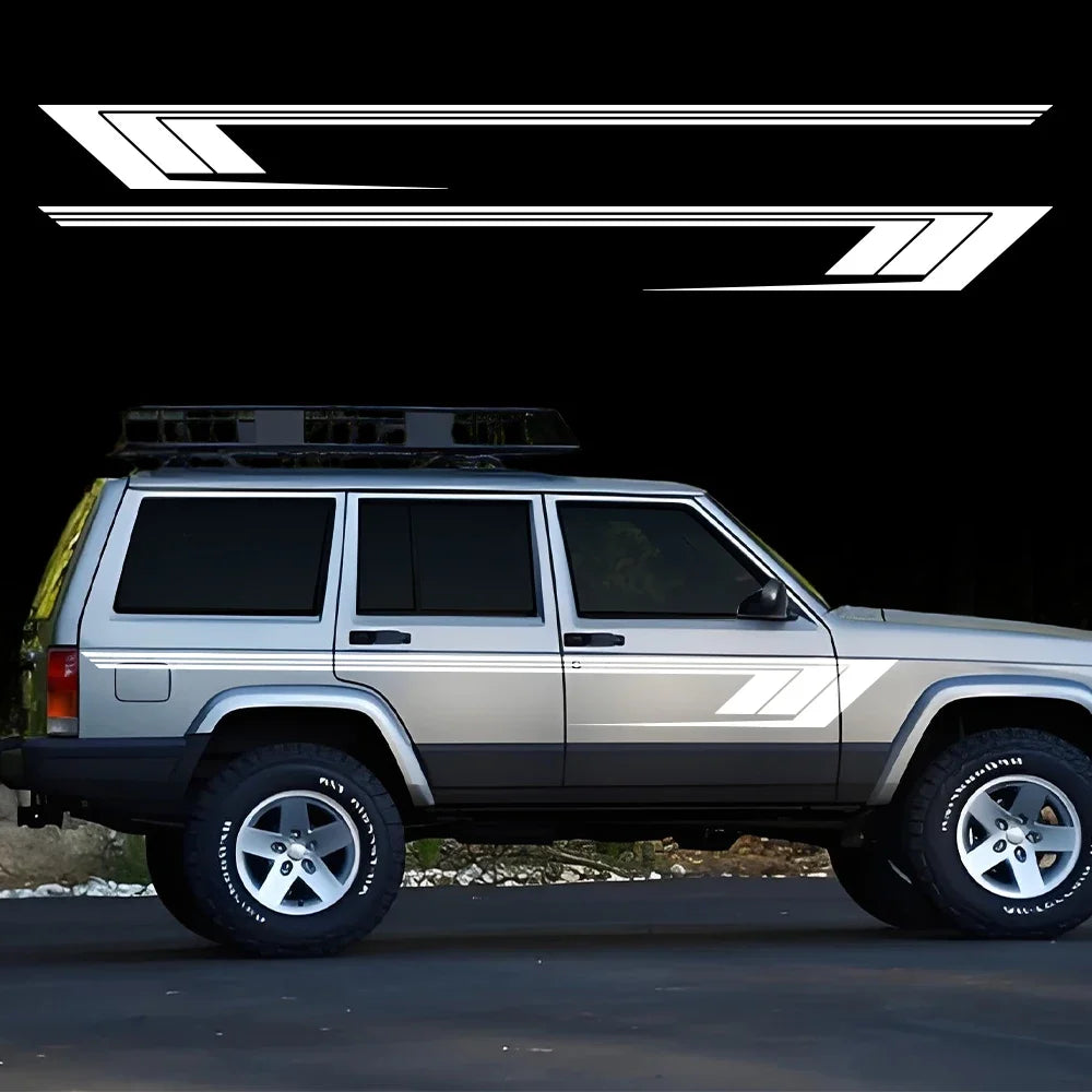 Jeep Cherokee XJ Retro Hockey Stick Racing Side Stripe Decal – Body Door & Side Skirt Vinyl (2 Pcs) | 8 Finishes