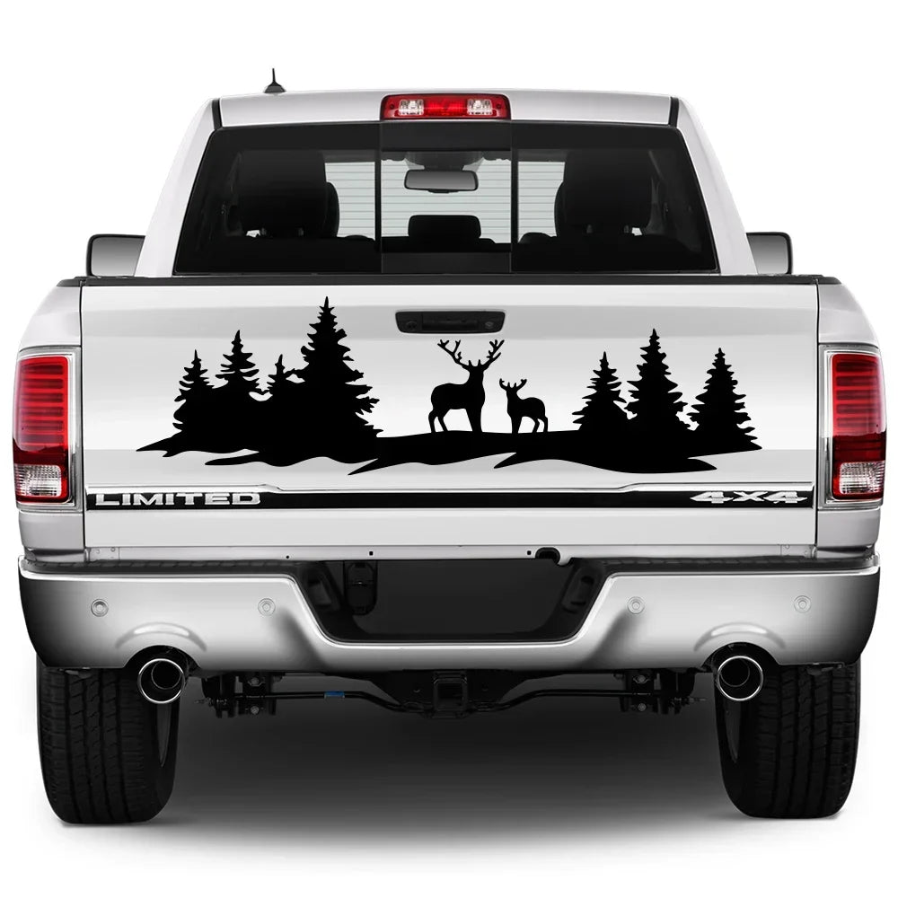 Hunting Deer & Trees Tailgate Decal | 4x4 Off-Road Vinyl Sticker for Pickup Trucks & SUVs