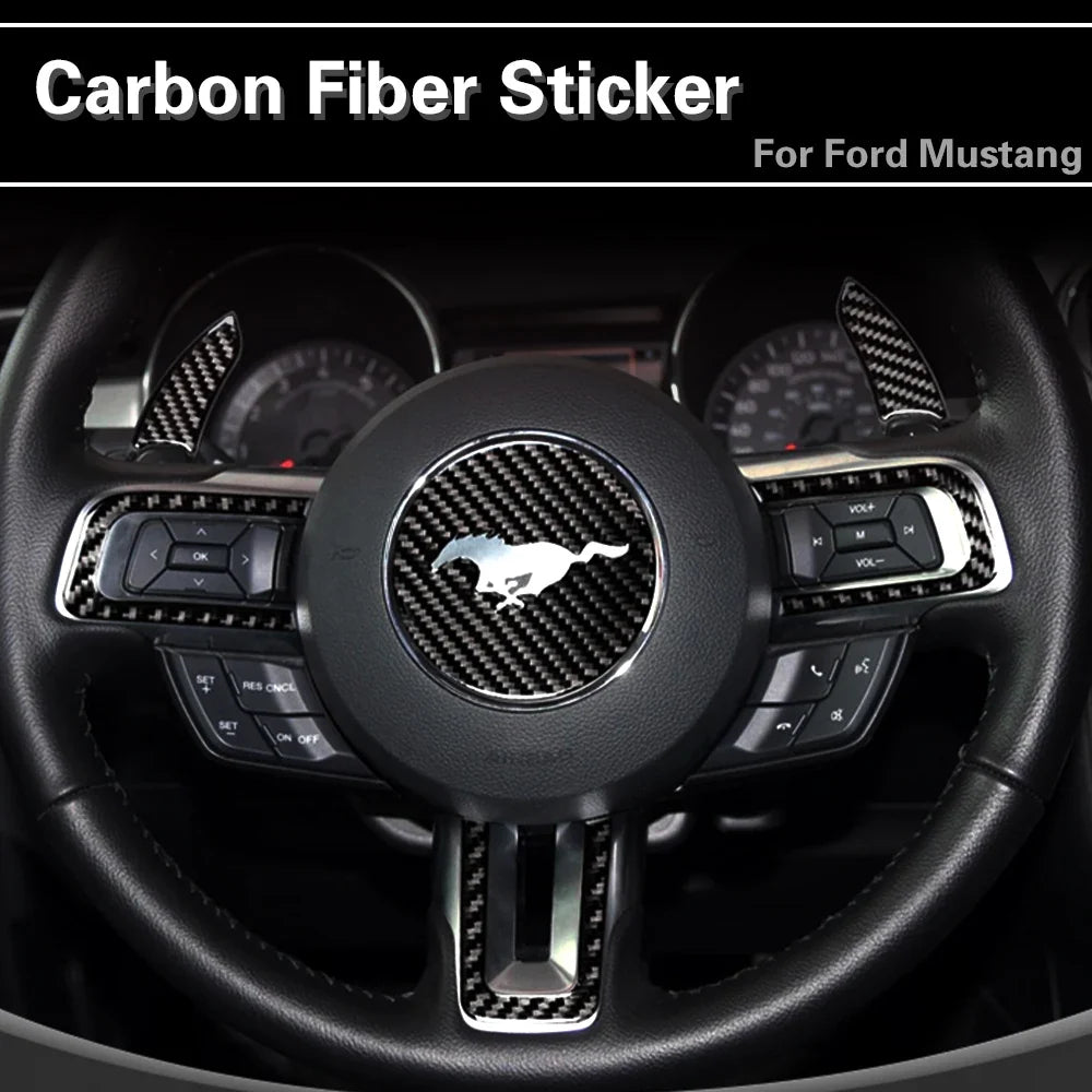 Carbon Fiber Steering Wheel Trim Sticker for Ford Mustang | 4-Piece Interior Set