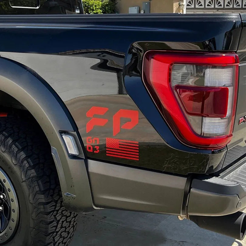 FP Performance USA Flag Bedside Decal for Ford F-150 / F-250 Raptor (Gen 1, 2 & 3) | Vinyl Sticker Pair