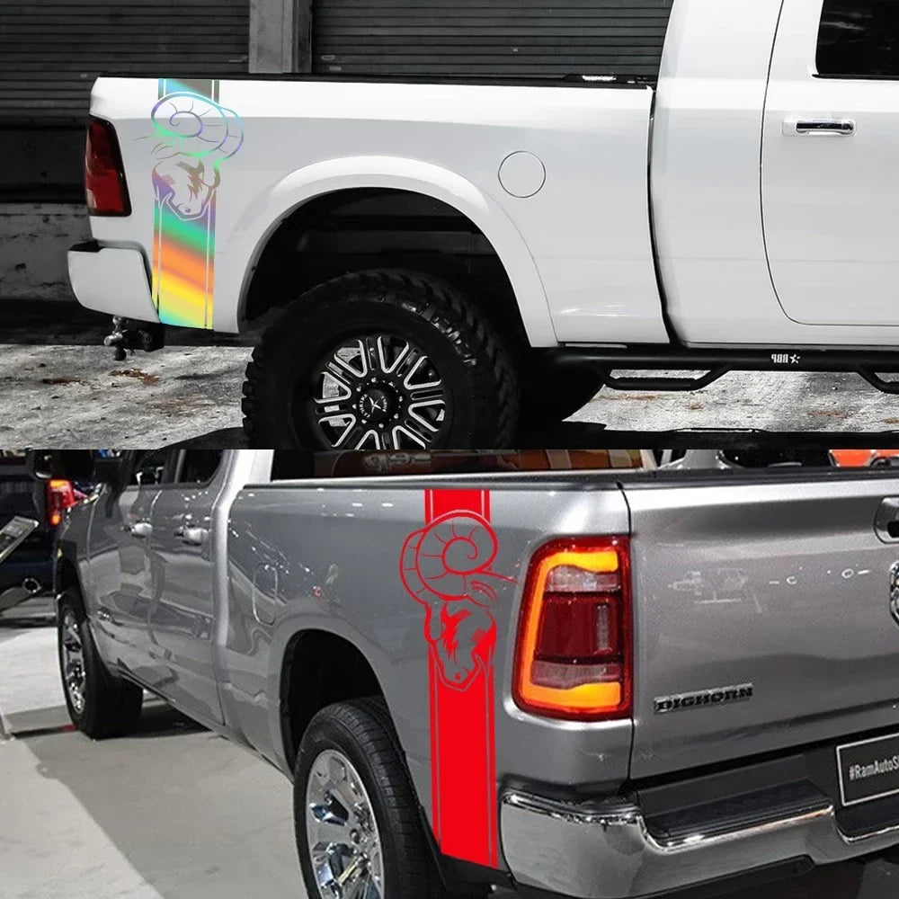 Dodge RAM Bed Side Graphic Kit – Pickup Truck Vinyl Decal Set (2 Pcs) | 1500, 2500, 3500, Rebel, TRX | 12 Finishes