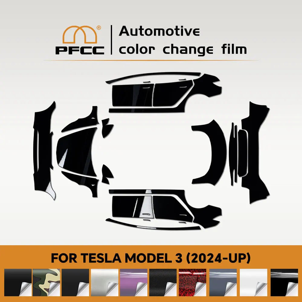 Precut Color Change PPF for Tesla Model 3 Highland (2024–2025) | Black & Glacier Blue PET Film