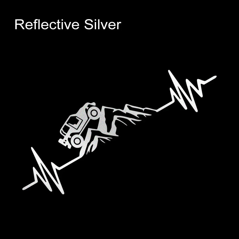 Reflective Heartbeat Off-Road Mountain Climb Vinyl Sticker – 4x4 Truck Windshield & Bumper Decal | 4 Colors