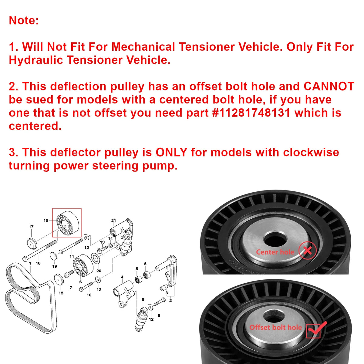 BMW 3 Series E36 E46 / 5 Series E39 / X5 E53 / Z3 Z4 Drive Belt Tensioner Idler Pulley 11287841228 1992 - 2006