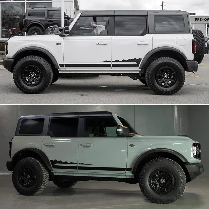 Matte Black Wildtrak Hood & Mountain Waistline Stripe Decal for Ford Bronco (2021–2023) | Off-Road Vinyl