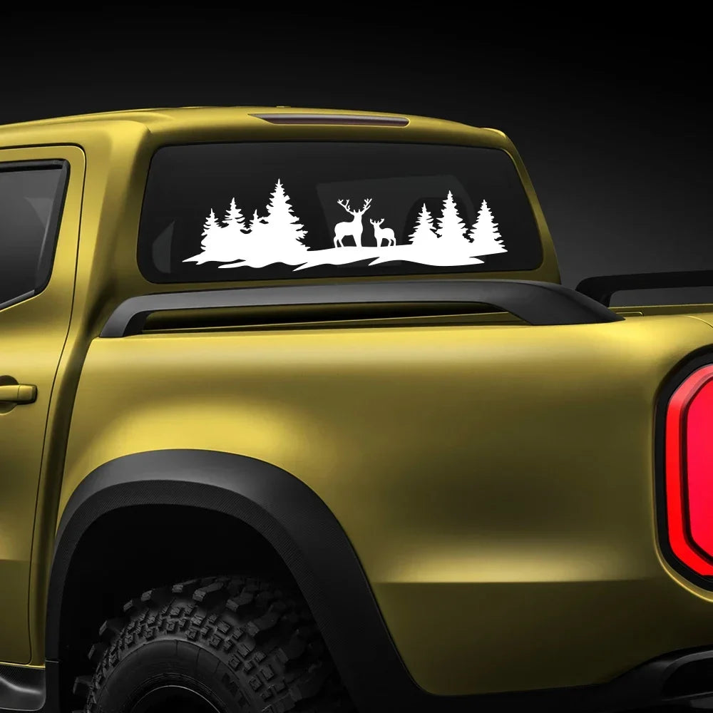 Hunting Deer & Trees Tailgate Decal | 4x4 Off-Road Vinyl Sticker for Pickup Trucks & SUVs