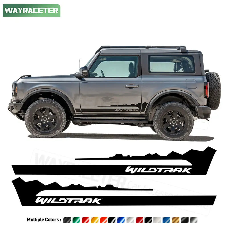Carbon Fiber Door Side Stripe Decal for Ford Bronco 2-Door & 4-Door (2021–2024) | Wildtrak Vinyl 2-Piece Kit