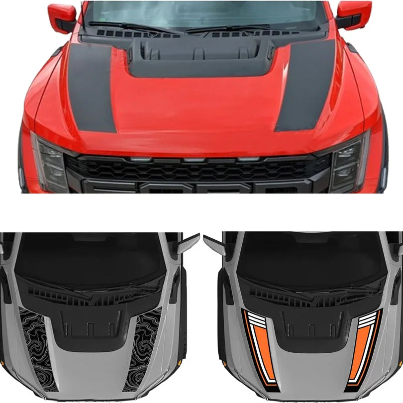 Custom Matte Black Engine Hood Stripe Kit | Front Graphics for Ford Raptor / Mustang
