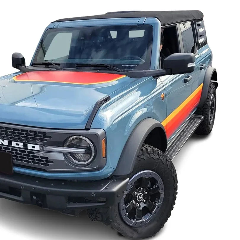 Retro Sunset Hood & Waistline Stripe Decal for Ford Bronco (2021–2023) | Custom Vinyl Wrap Graphics
