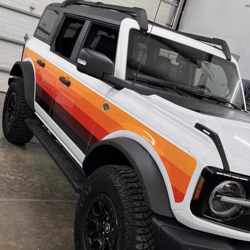 Retro Sunset Orange Waistline Stripe Decal for Ford Bronco | Custom Precut Vinyl Overlay