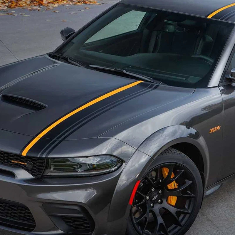 Dodge Challenger & Charger Full Racing Stripe Decal Kit – Hood, Roof & Tail Wrap | Demon-Style Sport Graphic | Style A or B