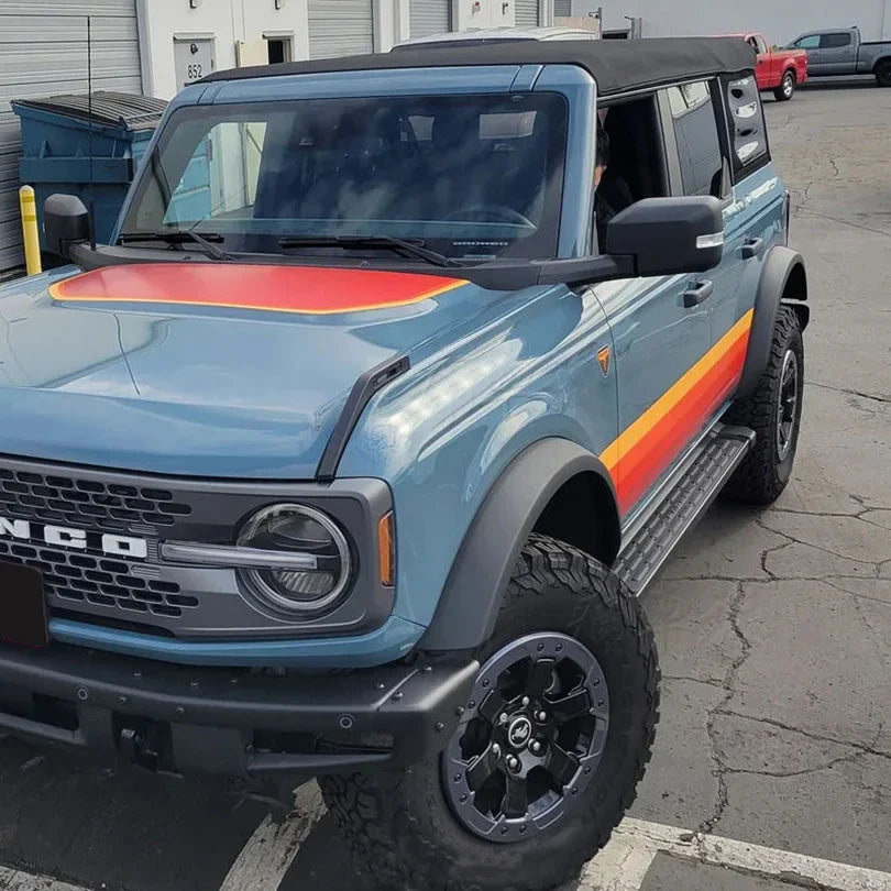 Retro Sunset Hood & Waistline Stripe Decal for Ford Bronco (2021–2023) | Custom Vinyl Wrap Graphics