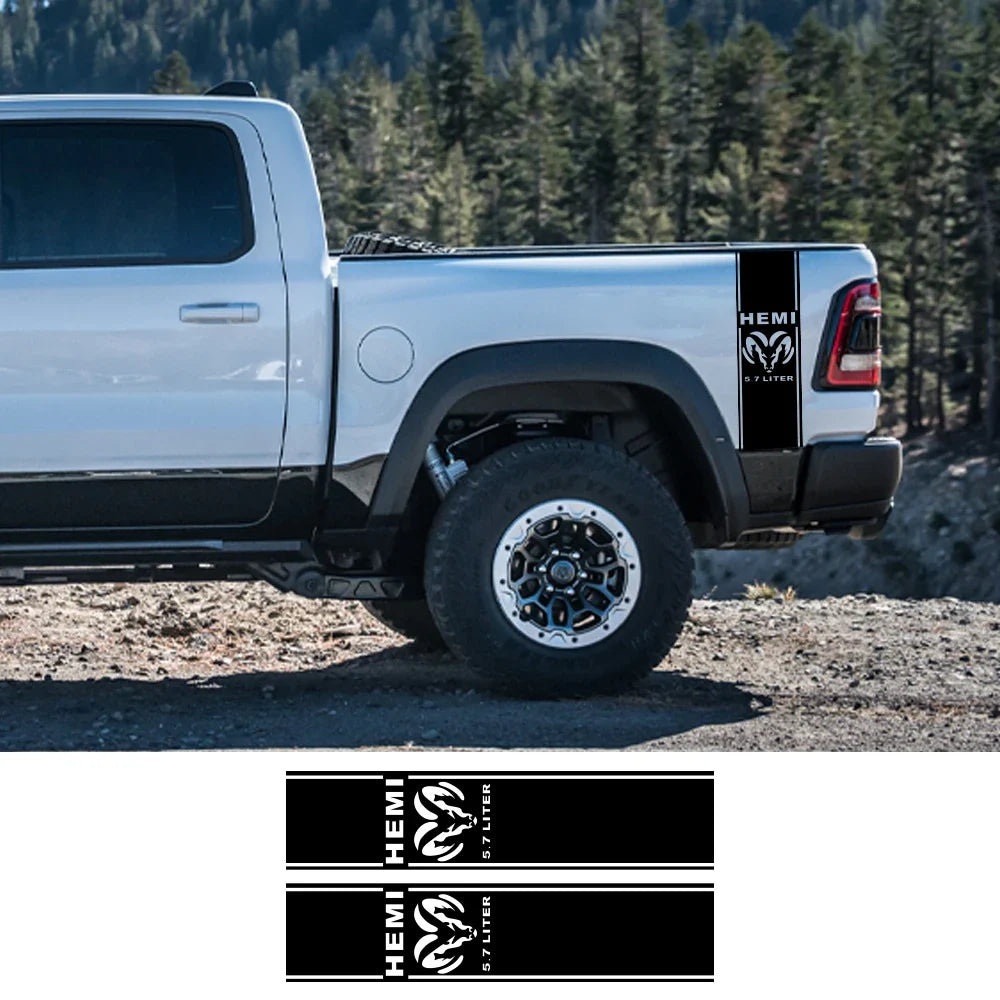 Back Door & Side Decal for Dodge RAM 1500 / 2500 HEMI Rebel 5.7L | Custom Vinyl Truck Sticker