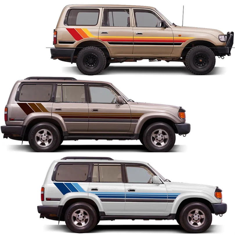 Tri-Color Waistline Stripe Decal for Toyota Land Cruiser 80 LC80 (1994–1997) | Blackout Vinyl Graphics