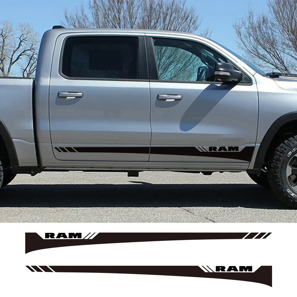 Dodge RAM Door Side Skirt Graphic Decal Kit (2 Pcs) – Custom Vinyl Sticker | 1500, 2500, Rebel, RTX | 12 Finishes