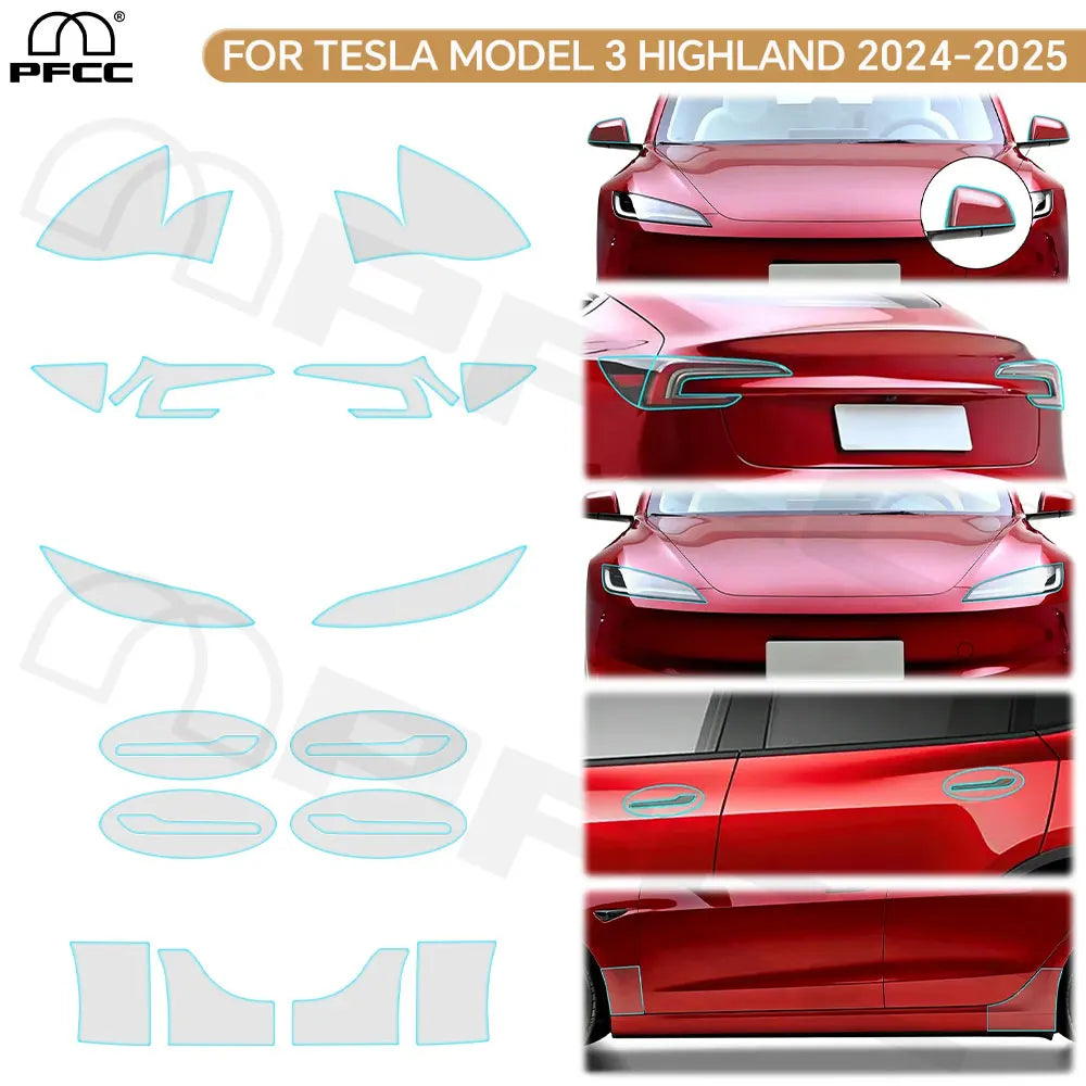 Precut PPF for Tesla Model 3 Highland (2024–2025) | TPU Headlight, Mirror & Door Handle Protection