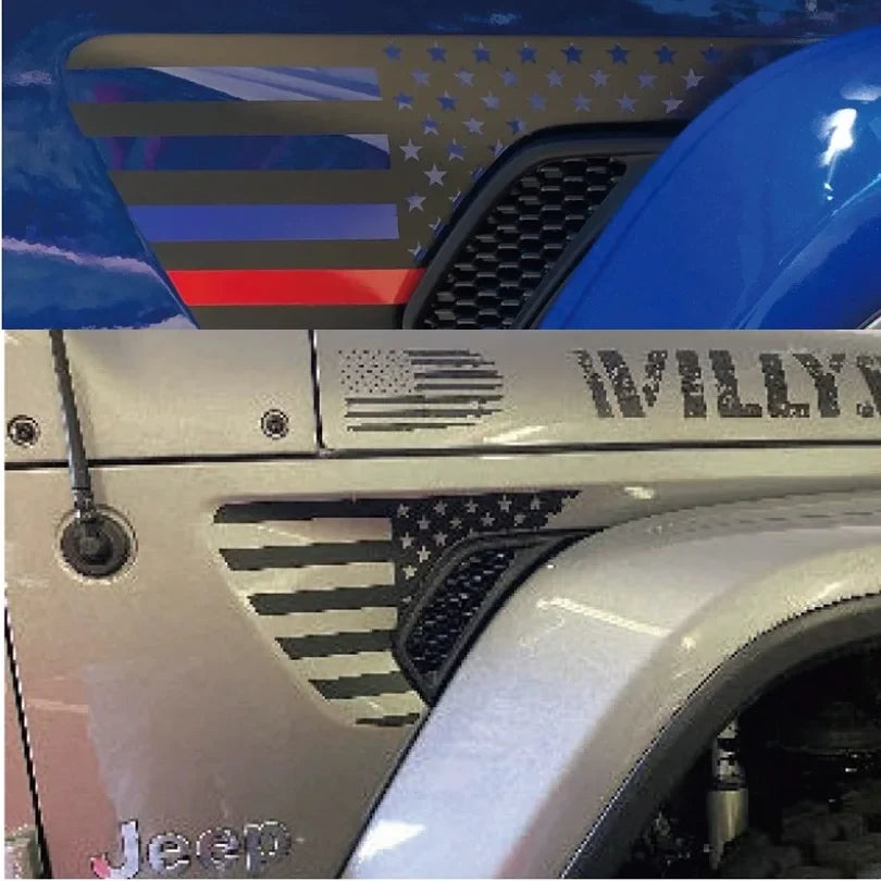 American Flag Hood, Fender Vent & Side Decal Kit for Jeep Wrangler JL / Gladiator (2018–2023) | Matte Vinyl