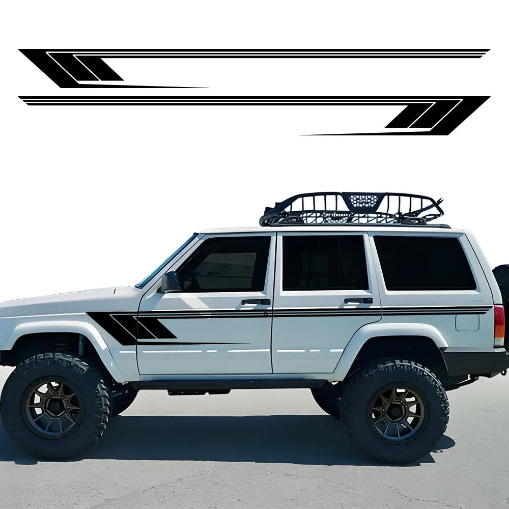 Jeep Cherokee XJ Retro Hockey Stick Racing Side Stripe Decal – Body Door & Side Skirt Vinyl (2 Pcs) | 8 Finishes