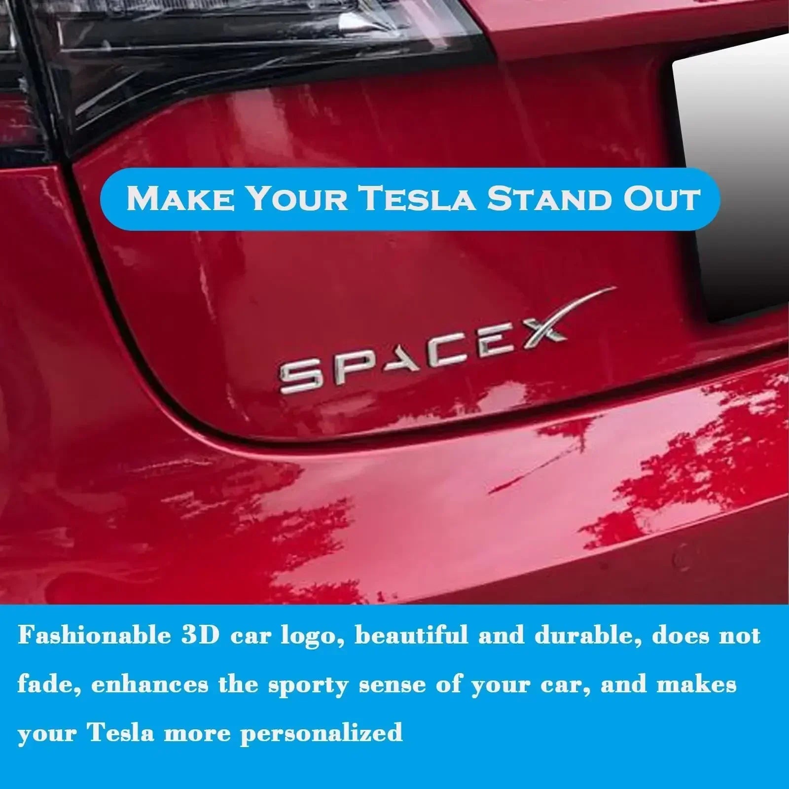 3D ABS SPACEX Letter Emblem Badge for Tesla Rear Tailgate / Trunk | Car Sticker