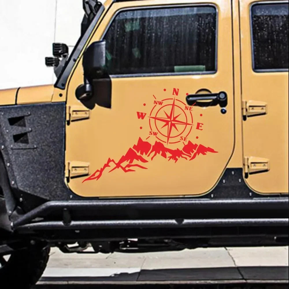 Mountain Adventurers Compass Graphic Decal | 2-Piece Vinyl Sticker for RV, Camper, Truck & Car