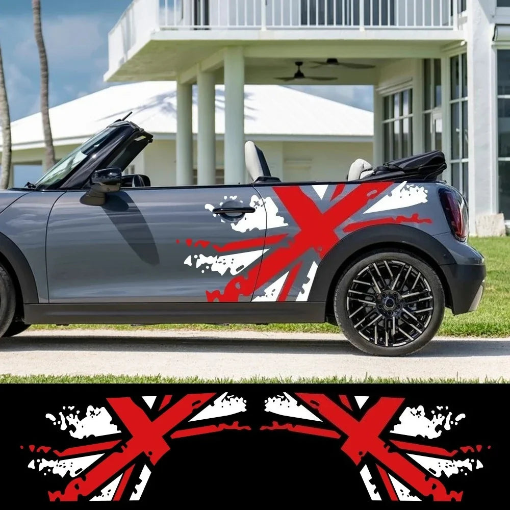 Union Jack Door Side Stripe Decal | 2-Piece British Flag Auto Body Vinyl Sticker